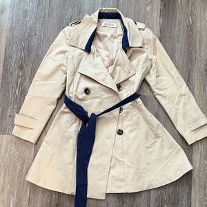Beige and Navy Trench Coat M